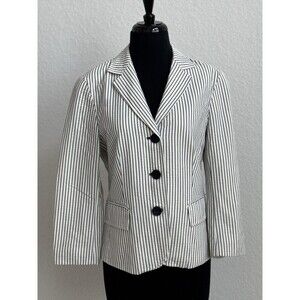 Anthropologie‎ Lafayette 148 Women's Size 6 Navy Cream Blazer Preppy Nautical